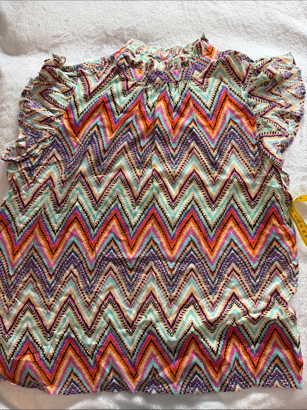 THML Multicolor Chevron Ruffle-Sleeve Blouse 2394